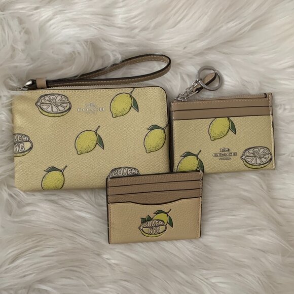 COACH Lemon Corner Zip Wristlet, Mini Skinny, Card Case SET of 3 - Picture 1 of 9